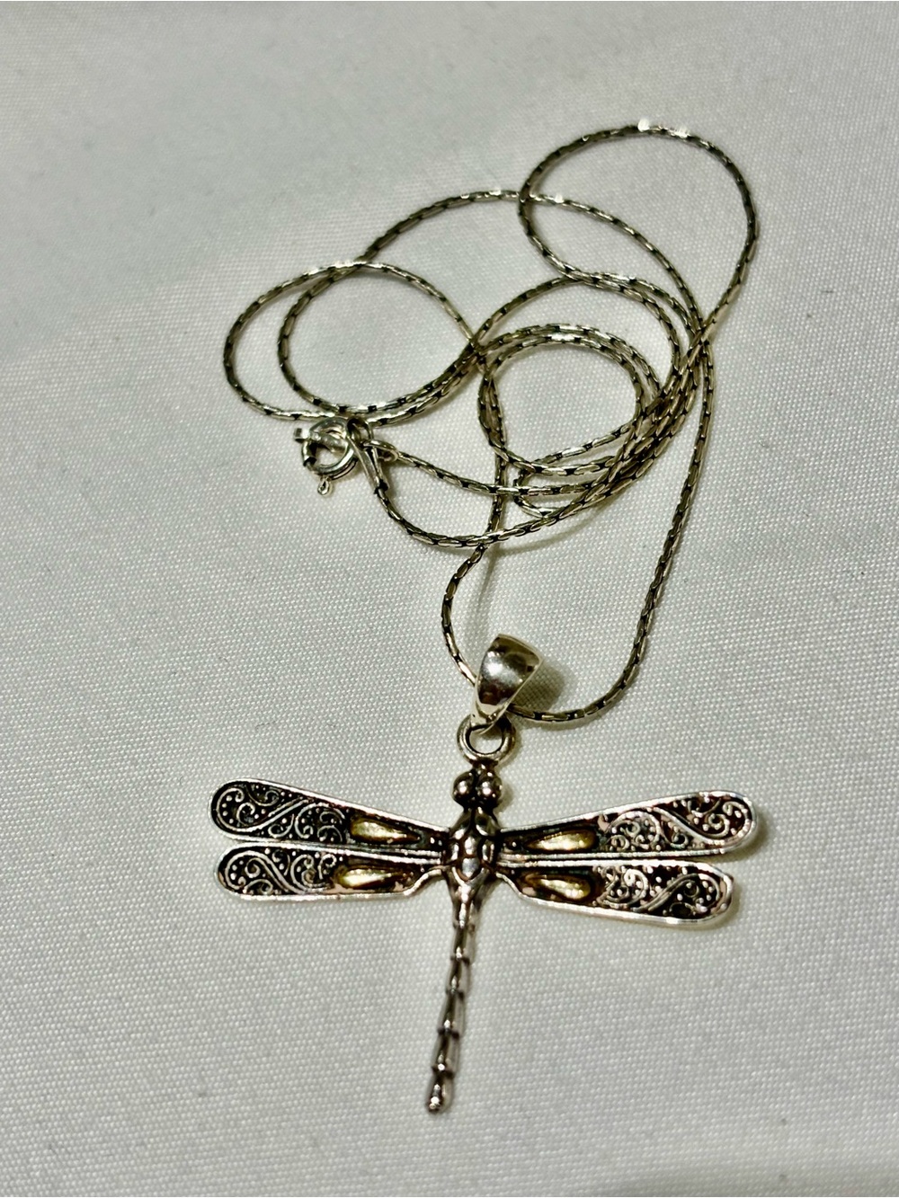Vivah 18k yellow gold and Sterling Silver Dragonfly Pendant Necklace